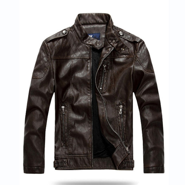 Men Plus Velvet Motorcycle Jacket Coat (Color:Coffee Size:XXXL), M, L, XL, XXL, XXXL, 4XL