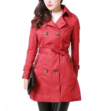 Mid-length Slim Casual Lace-up Trench Windbeaker (Color:Black Size:XL), S, M, L, XL, XXL