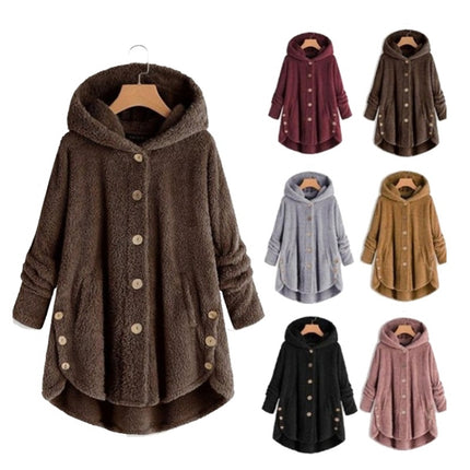 Button Plush Irregular Solid Color Coat (Color:Sky Blue Size:XXXXXL)
