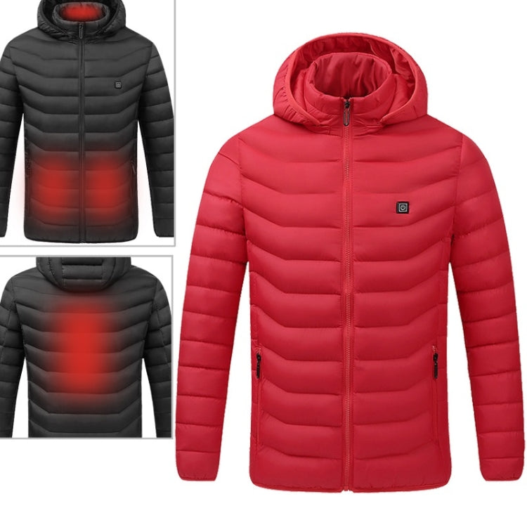 USB Heated Smart Constant Temperature Hooded Warm Coat for Men and Women (Color:Red Size:XXXXL)