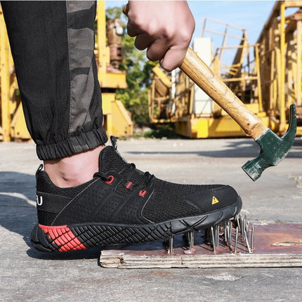 Jiefu Anti Smash And Stab Resistant Lightweight Breathable Anti Odor Flying Fabric Safety Shoes (Color:Black Size:45), 36, 37, 38, 39, 40, 41, 42, 43, 44, 45, 46, 47, 48
