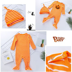 Halloween Baby Long-sleeved Striped Pumpkin Print One-piece Suit