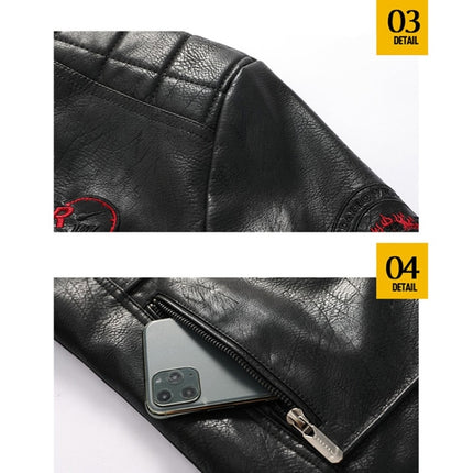 Autumn and Winter Letters Embroidery Pattern Tight-fitting Motorcycle Leather Jacket for Men