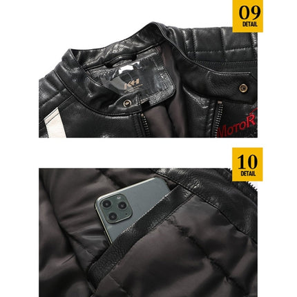 Autumn and Winter Letters Embroidery Pattern Tight-fitting Motorcycle Leather Jacket for Men