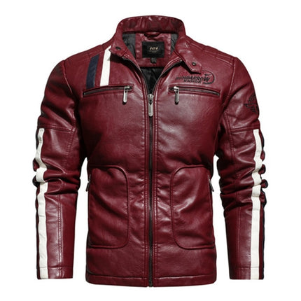 Autumn and Winter Letters Embroidery Pattern Tight-fitting Motorcycle Leather Jacket for Men