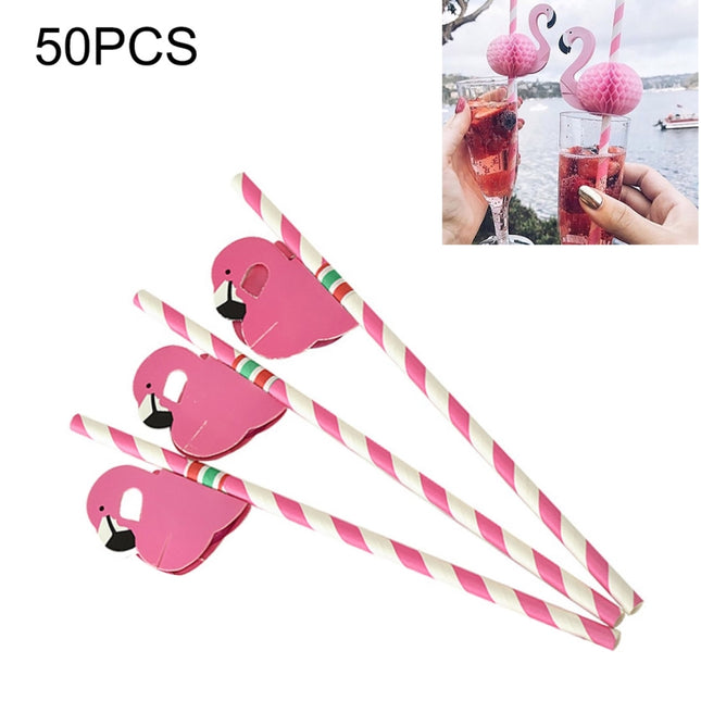 50 PCS 3D Flamingo Jungle Paper Straws Party Decorations Cocktail Straw (Pink), Cocktail Straw (Flamingo Pink), Cocktail Straw