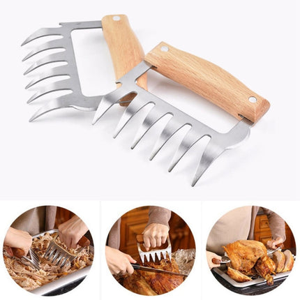 2 PCS Bear Claw Shaped stainless steel Barbecue Fork Chicken Shredded Wooden Handle  Anti-skid Creative Kitchen Fork Claw Meat Claw Splitter with, Meat Claw Splitter(Redwood), Meat Claw Splitter(Wood color)
