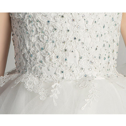 Sleeveless Short Front and Long Back Lace Princess Dress Pettiskirt Performance Formal Dress for Girls