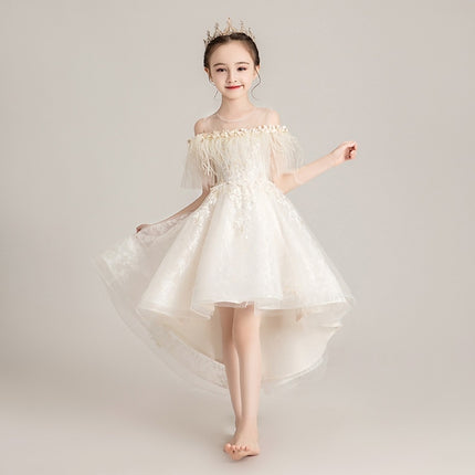 Round Neck Strapless Front Short Back Long Lace Princess Dress Pettiskirt Performance Formal Dress for Girls