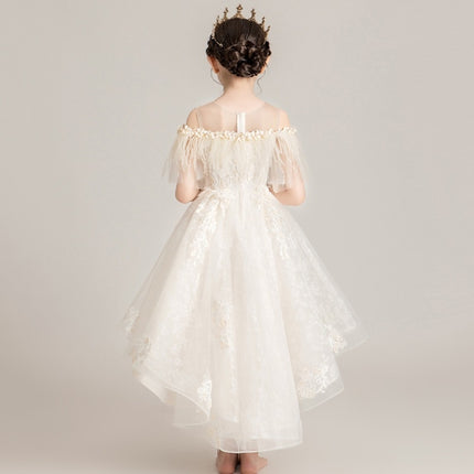 Round Neck Strapless Front Short Back Long Lace Princess Dress Pettiskirt Performance Formal Dress for Girls