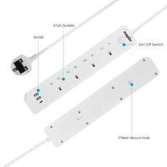 Maplin 1.8m 4 Socket 13 Amp Extension Lead with 2x USB-A / 1x USB-C Ports