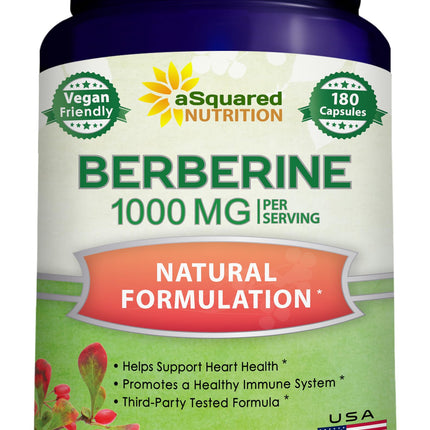 aSquared Nutrition Pure Berberine 1000mg – 180 Veggie Capsules | Max Strength HCl