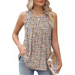 Summer Plus Size Printed Round Neck Sleeveless Vest