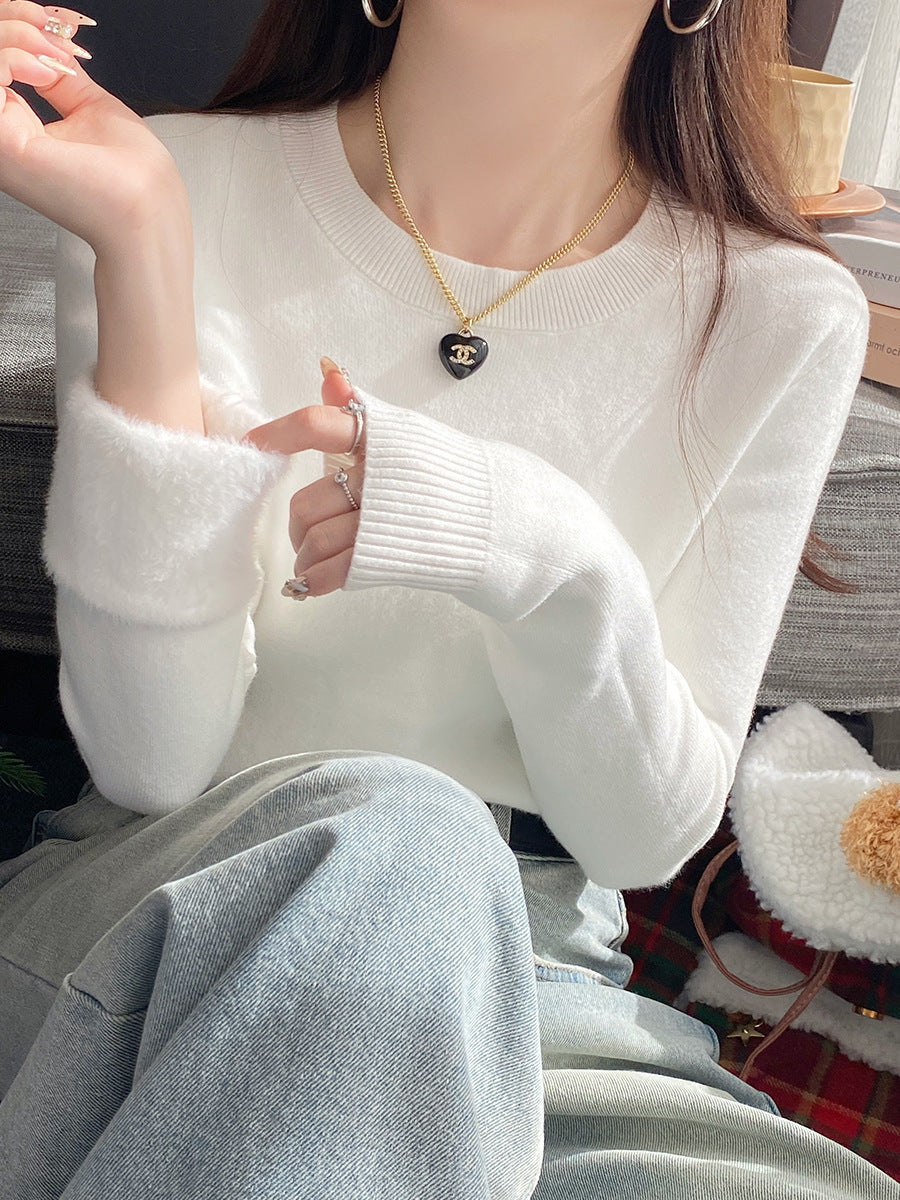 Round Neck Cashmere Sweater Women's Thick Retro