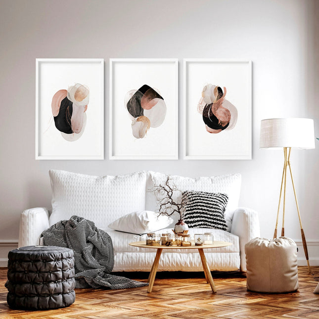 3 Set Wall Art – Abstract Blue Pink & Gold Prints