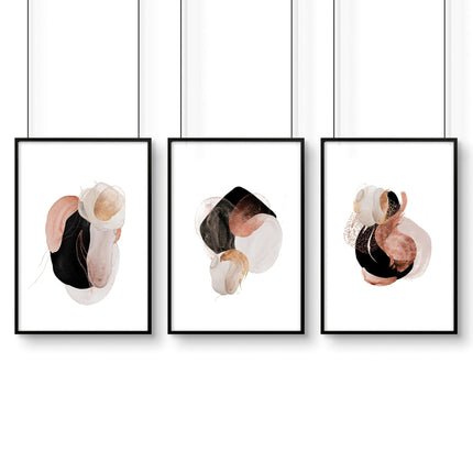 3 Set Wall Art – Abstract Blue Pink & Gold Prints