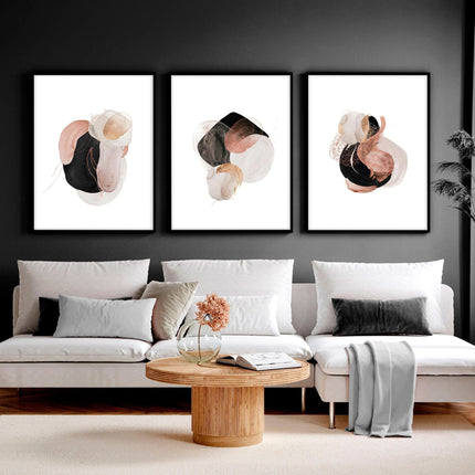 3 Set Wall Art – Abstract Blue Pink & Gold Prints