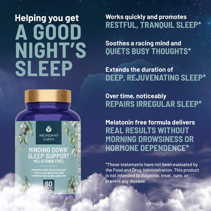 Abundant Earth Minding Down Sleep Aid for Adults - No Melatonin, Max Strength Magnesium & GABA