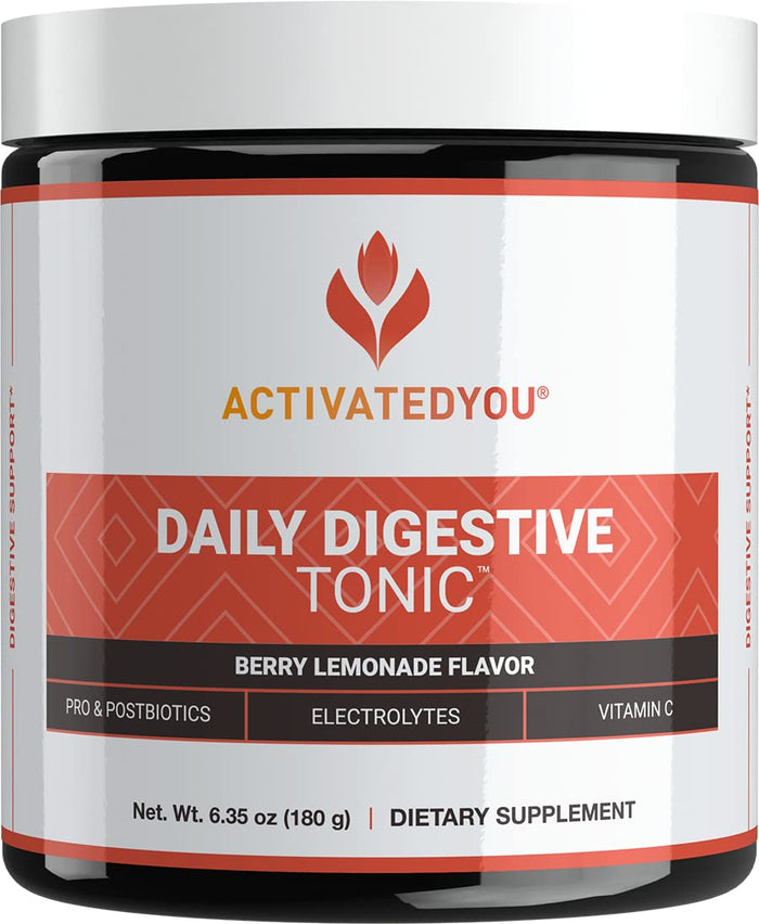 ACTIVATEDYOU Daily Digestive Tonic Kombucha – Berry Lemonade, Prebiotic Fiber, Probiotics, Postbiotics, 30 Servings