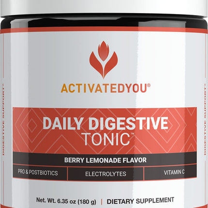 ACTIVATEDYOU Daily Digestive Tonic Kombucha – Berry Lemonade, Prebiotic Fiber, Probiotics, Postbiotics, 30 Servings