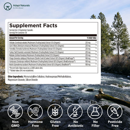 Adapt Naturals Bio-Avail Myco – 8-in-1 Bioavailable Mushroom Supplement | 120 Capsules