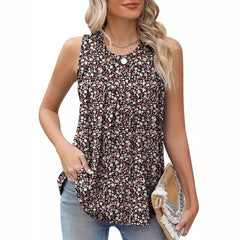 Summer Plus Size Printed Round Neck Sleeveless Vest