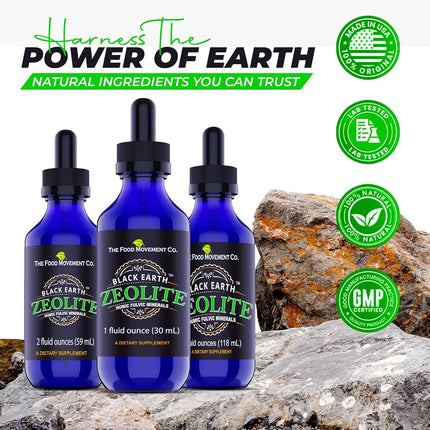 Black Earth Zeolite with Fulvic Acids & Trace Minerals — Liquid Drops (2 oz) for Detox, Gut Health & Immune Support | THE FOOD MOVEMENT CO.