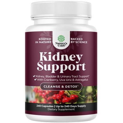 Nature's Craft Advanced Kidney Support Supplement – Kidney Cleanse Detox & Repair Capsules with Cranberry, Uva Ursi & Astragalus – Urinary Tract Health, 240 Caps