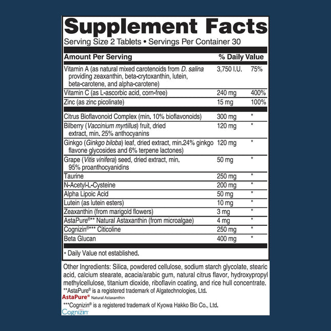 Advanced Vision Formula – Eye Vitamins with Lutein & Zeaxanthin | Gluten Free, Vegan (60 Tablets)