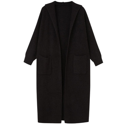 Long Knitted Cardigan Women's Sweater Hooded Trench Coat Coat