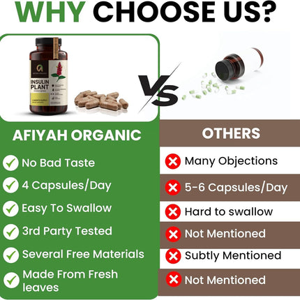 Afiyah Organic Costus Igneus Capsules – Premium Insulin Plant (240 Veggie Capsules)