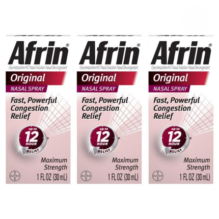 Afrin Original Maximum Strength 12 Hour Nasal Congestion Relief Spray – 3 Bottles (3 x 1 fl oz)