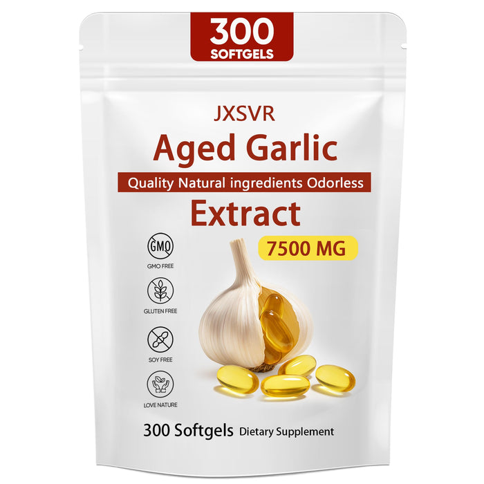 Aged Garlic Extract 300 Softgels, 7500mg Odorless | Heart & Immune Support