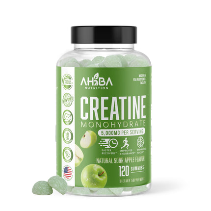 Ahiba Creatine Monohydrate Gummies – 5g Serving, Vegan, Sugar-Free, Made in USA