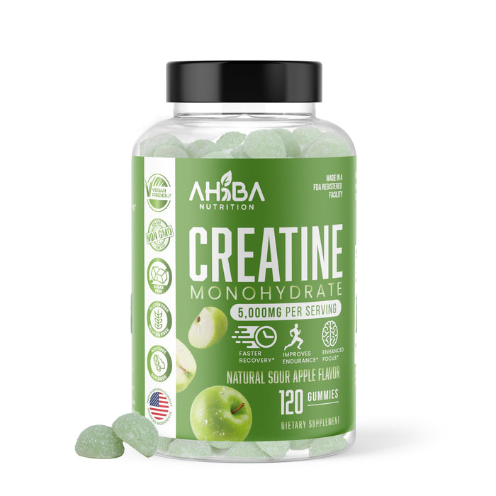 Ahiba Creatine Monohydrate Gummies – 5g Serving, Vegan, Sugar-Free, Made in USA