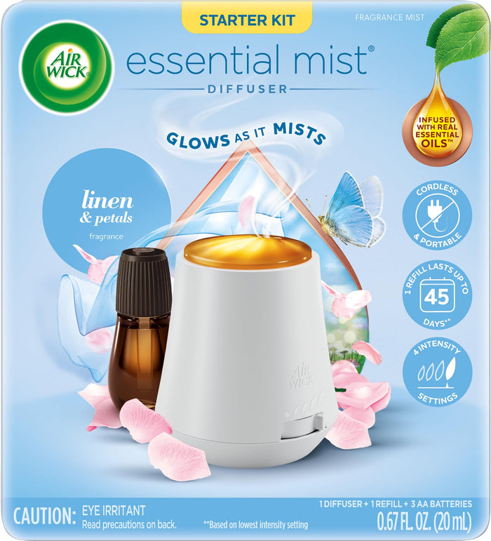 Air Wick Essential Mist Starter Kit (Gadget + 1 Refill) – Linen & Petals