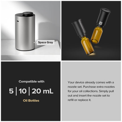 Airversa Waterless Essential Oil Diffuser – ANX Premium Metal Space Grey, 3 Mist Levels, 3 Timers