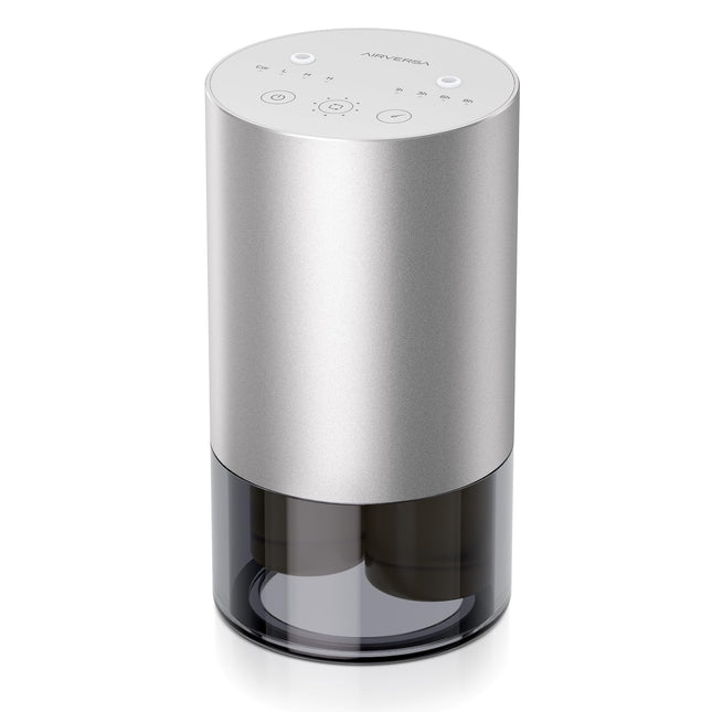 Airversa Dual-Nozzle Waterless Diffuser – 5 Timers, 4 Mist Levels, Car Mode, Silver