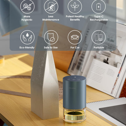Airversa Waterless Diffuser — Battery-Powered Aromatherapy Nebulizer, 100ml Glass Bottle, 3 Mist Settings, Space Gray