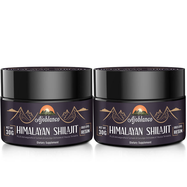 Ajoblanco 600mg Himalayan Shilajit Resin – Organic Ayurvedic Blend, Pack of 2 for Energy & Immunity