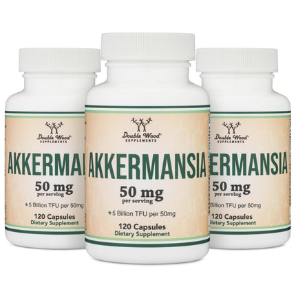 Double Wood Akkermansia Probiotic + Postbiotic – 120 Capsules, GLP-1 Boost (5B TFU/Serving)