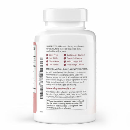 Alaya Naturals Hydrolyzed Multi Collagen Capsules – 120 Count | Grass-Fed, Marine & Chicken Sources