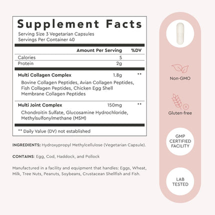 Alaya Naturals Hydrolyzed Multi Collagen Capsules – 120 Count | Grass-Fed, Marine & Chicken Sources