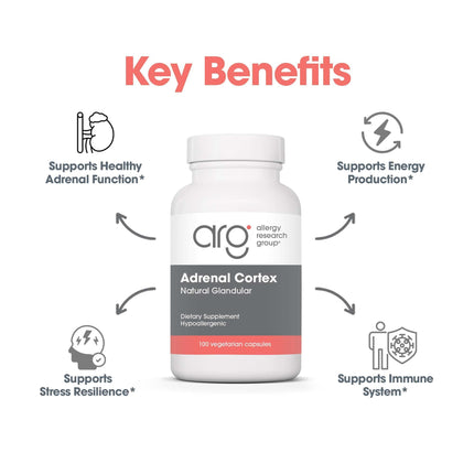 Allergy Research Group Adrenal Cortex Support - Adrenal Glandular Supplement, Immune Function, 100mg Adrenal Extract, Bovine - 100 Count