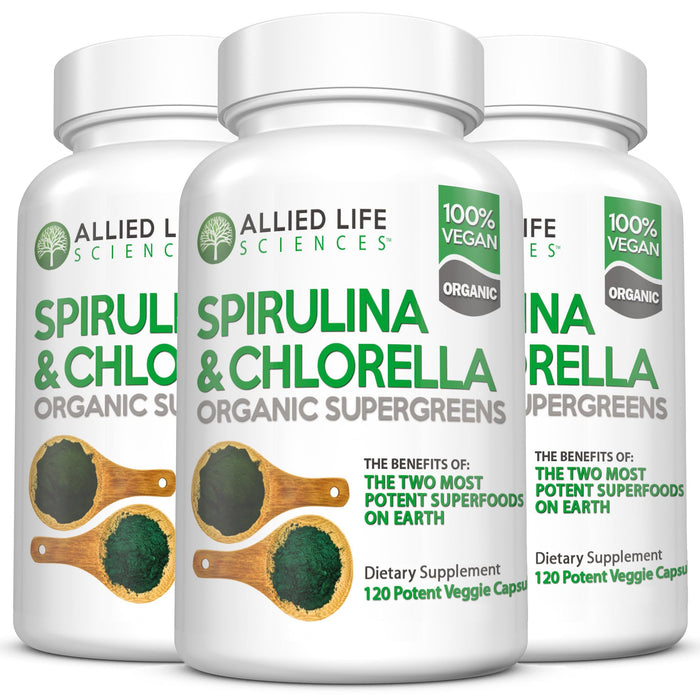 Allied Life Spirulina & Chlorella | Organic Green Superfood Capsules | 3 Bottle Pack