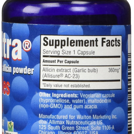 AlliUltra 360mg Capsules – 30 Count | Stabilized Allicin Garlic for Immune Support | Plant-Based, Non-GMO, Vegan, Made in UK