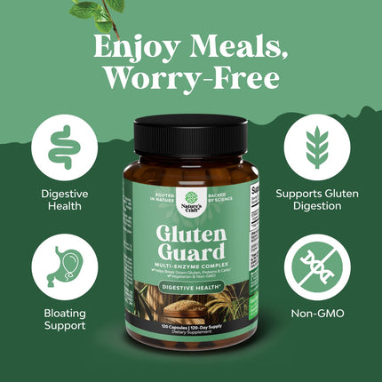 Natures Craft Gluten Digestive Enzymes – Fast Acting Debloat Support, 120 Count