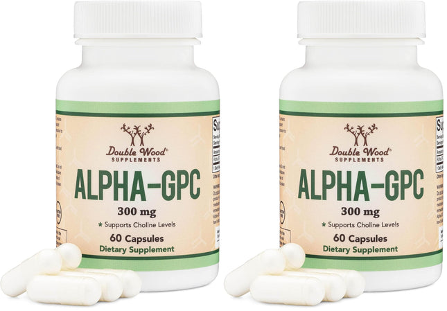 Double Wood Alpha GPC Choline Brain Supplement – 60 Count, 600 mg – Memory, Focus & Brain Support (USA Made) Pack of 2