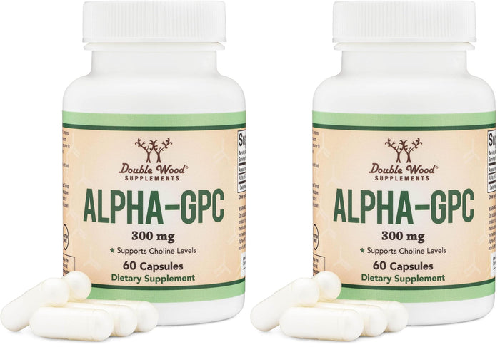 Double Wood Alpha GPC Choline Brain Supplement – 60 Count, 600 mg – Memory, Focus & Brain Support (USA Made) Pack of 2