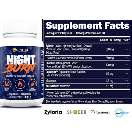 ALPHA LION Night Burn – Metabolism Booster for Lean Muscle (60 Capsules)